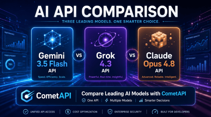 Gemini 3.5 Flash API vs Grok 4.3 API vs Claude Opus 4.8 API: Choosing the Right Model Through CometAPI